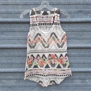Knit Floral & Aztec Print High Low Muscle Shirt